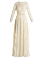 Matchesfashion.com Self-portrait - Pleated Skirt Belted Crepe Dress - Womens - Ivory