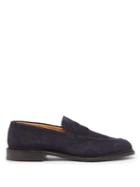 Matchesfashion.com Tricker's - Jason Suede Penny Loafers - Mens - Navy