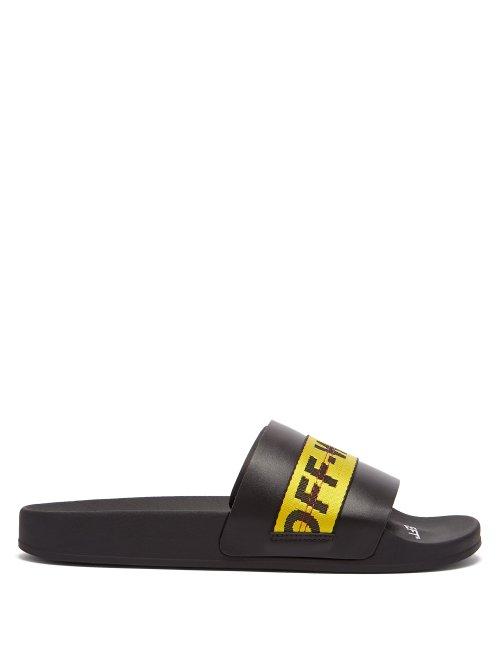 Matchesfashion.com Off-white - Logo Belt Strap Leather Slides - Mens - Black