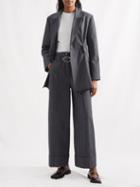 Ganni - High-rise Pinstriped Felt Wide-leg Trousers - Womens - Grey