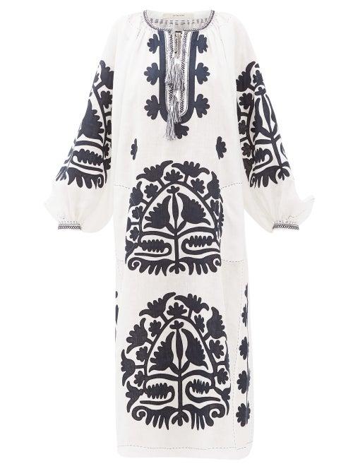 Matchesfashion.com Vita Kin - Shalimar Floral-appliqu Linen Dress - Womens - White Navy