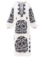 Matchesfashion.com Vita Kin - Shalimar Floral-appliqu Linen Dress - Womens - White Navy