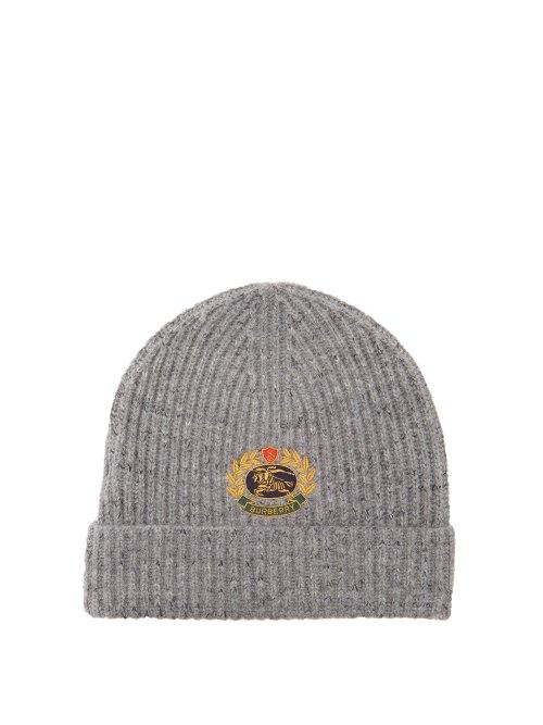 Matchesfashion.com Burberry - Logo Embroidered Wool Blend Beanie Hat - Mens - Grey