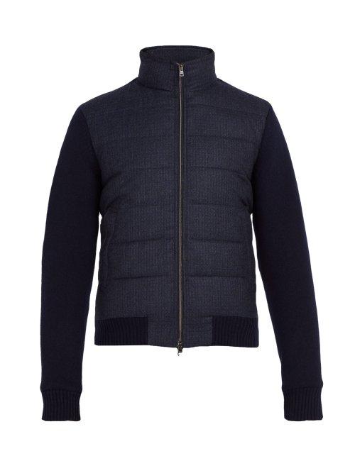 Matchesfashion.com Herno - Quilted Panel Wool Bomber Jacket - Mens - Navy