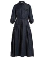 Matchesfashion.com Gabriela Hearst - Woodward Linen Midi Dress - Womens - Denim