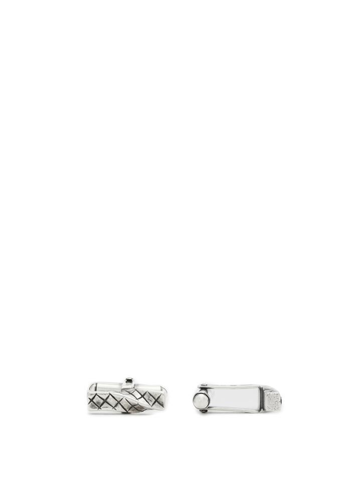 Bottega Veneta Intrecciato-engraved Oxidised-silver Bar Cufflinks