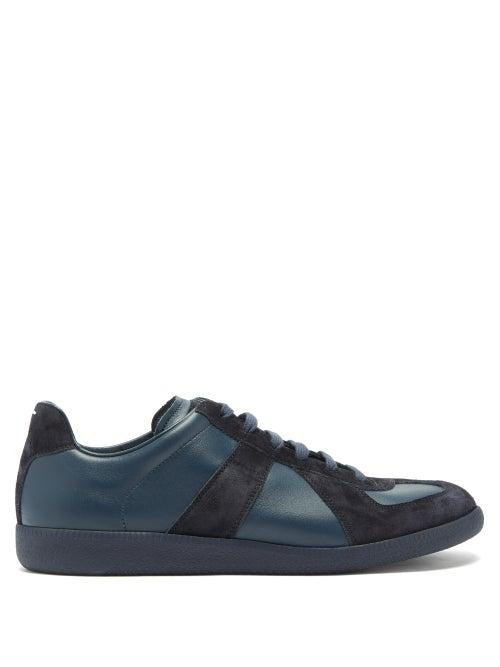 Matchesfashion.com Maison Margiela - Replica Leather And Suede Trainers - Mens - Dark Blue