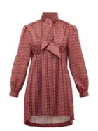 Matchesfashion.com Balenciaga - Pleated High Neck Paisley Print Satin Mini Dress - Womens - Burgundy Print