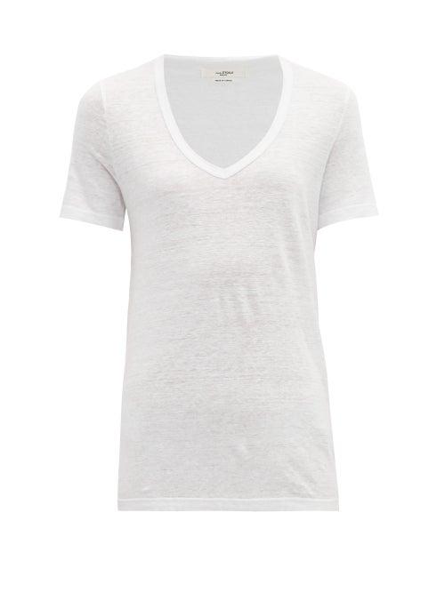 Matchesfashion.com Isabel Marant Toile - Kranger Scooped V Neck Slubbed Linen T Shirt - Womens - White