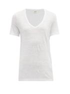 Matchesfashion.com Isabel Marant Toile - Kranger Scooped V Neck Slubbed Linen T Shirt - Womens - White