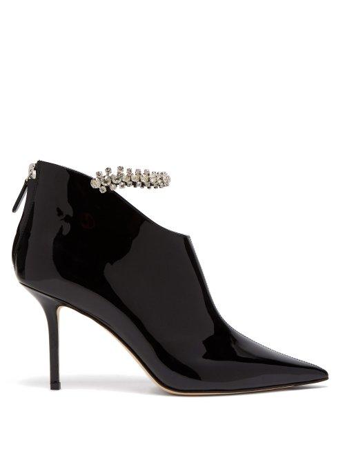 Matchesfashion.com Jimmy Choo - Blaize 85 Crystal Embellished Leather Booties - Womens - Black