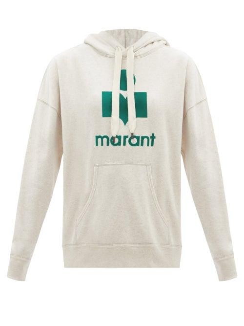 Ladies Rtw Isabel Marant Toile - Mansel Flocked-logo Cotton-blend Hooded Sweatshirt - Womens - Ivory Multi