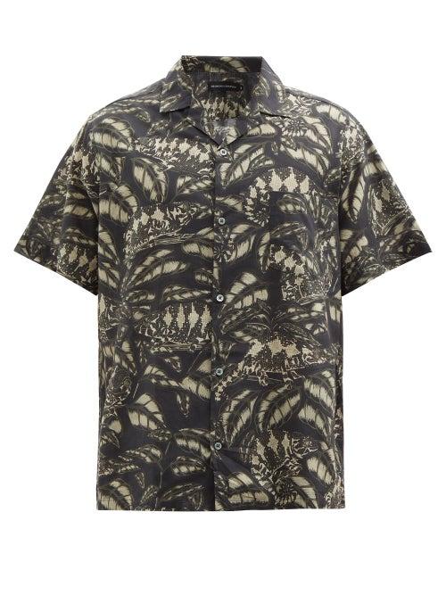 Mens Basics Desmond & Dempsey - Pardalis Reptile-print Cotton-poplin Pyjama Shirt - Mens - Black Multi