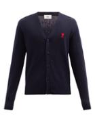 Matchesfashion.com Ami - Ami De Caur-logo Merino-wool Cardigan - Mens - Navy