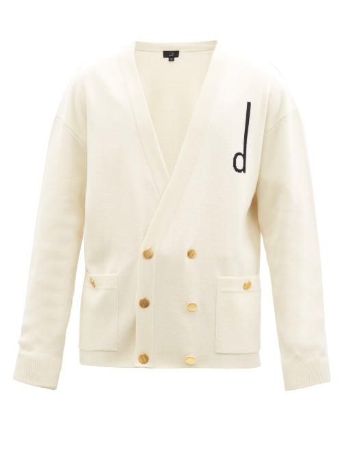 Dunhill - Logo-intarsia Merino-blend Cardigan - Mens - White