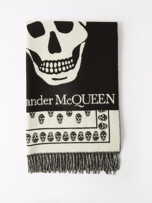 Alexander Mcqueen - Skull-jacquard Wool Scarf - Womens - Black Ivory