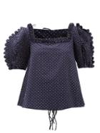 Matchesfashion.com Horror Vacui - Isabella Scalloped Swiss-dot Cotton Blouse - Womens - Navy