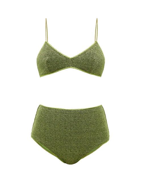 Matchesfashion.com Osree - Lumiere High-rise Metallic Bikini - Womens - Green