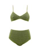 Matchesfashion.com Osree - Lumiere High-rise Metallic Bikini - Womens - Green