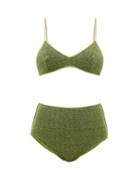 Matchesfashion.com Osree - Lumiere High-rise Metallic Bikini - Womens - Green