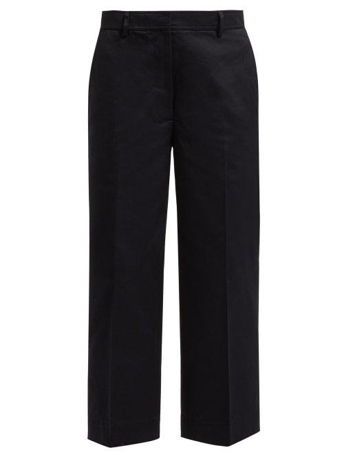 Matchesfashion.com Thom Browne - Wide Leg Cropped Cotton Twill Trousers - Womens - Navy Multi