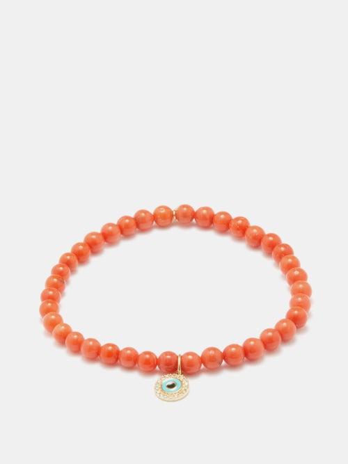 Sydney Evan - Evil Eye Diamond, Coral & 14kt Gold Bracelet - Womens - Red Multi