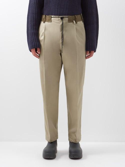 Sacai - Drawstring-waist Cotton-twill Trousers - Mens - Beige
