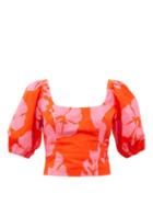 Matchesfashion.com Staud - Papaya Hibiscus-print Cotton-blend Poplin Top - Womens - Red Print