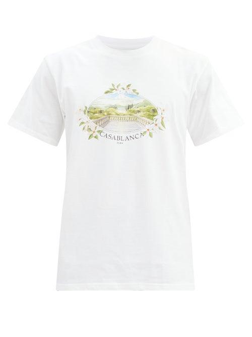 Matchesfashion.com Casablanca - Vista-print Cotton-jersey T-shirt - Mens - White