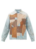 Erl - Suede Patchwork Denim Shirt - Mens - Light Blue