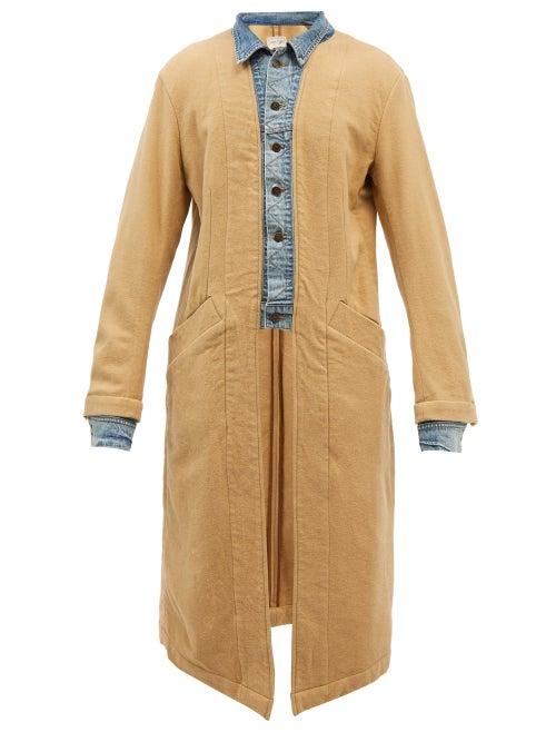 Greg Lauren - Ollie Denim-trimmed Brushed Wool Coat - Mens - Beige