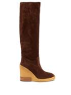 Matchesfashion.com Tod's - Knee High Suede Wedge Boots - Womens - Brown