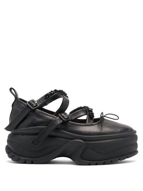 Matchesfashion.com Simone Rocha - Flatform-sole Embellished Leather Ballet Flats - Womens - Black