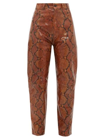 Matchesfashion.com The Attico - High Rise Tapered Python Effect Leather Trousers - Womens - Multi