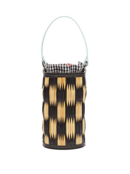Matchesfashion.com Heimat Atlantica - Cupid Mini Leather-trimmed Woven-reed Bucket Bag - Womens - Black Multi