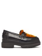Matchesfashion.com Mm6 Maison Margiela - Faux Fur Embellished Flatform Leather Moccasins - Womens - Black Tan
