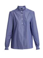 Matchesfashion.com A.p.c. - Saint Germain Ruffle Detailed Striped Cotton Shirt - Womens - Blue