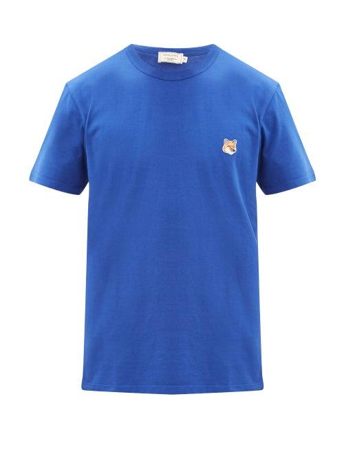 Matchesfashion.com Maison Kitsun - Fox Head-patch Cotton-jersey T-shirt - Mens - Blue