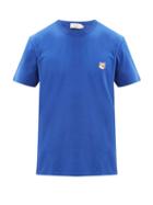 Matchesfashion.com Maison Kitsun - Fox Head-patch Cotton-jersey T-shirt - Mens - Blue