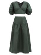 Matchesfashion.com Julie De Libran - Gilda Silk-taffeta Top And Skirt - Womens - Green