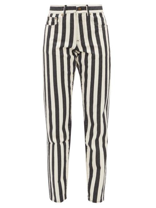 Matchesfashion.com Saint Laurent - Striped Mid Rise Slim Leg Jeans - Womens - Black White