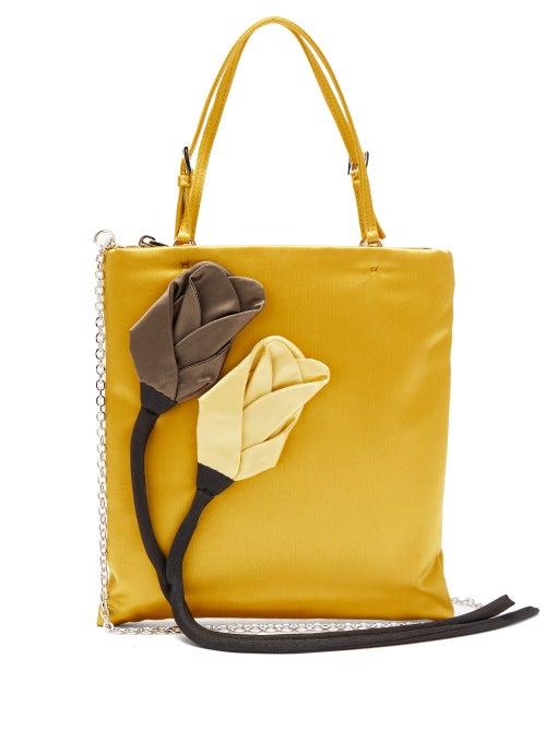Matchesfashion.com Prada - Raso Floral Appliqu Satin Shoulder Bag - Womens - Yellow