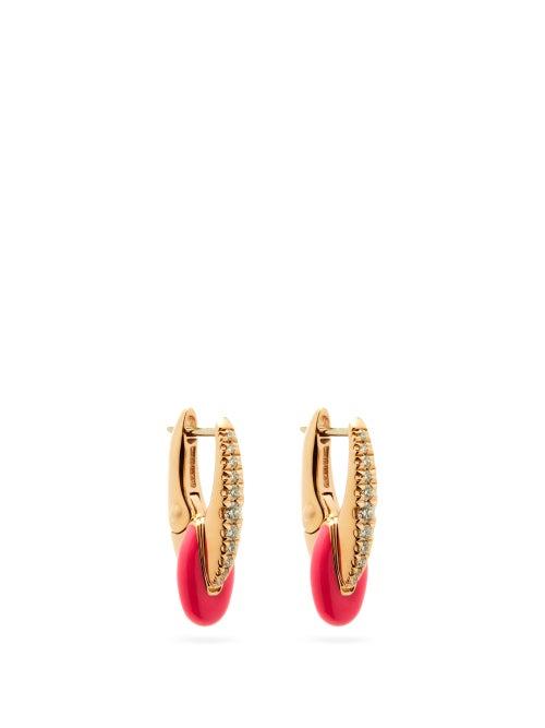 Matchesfashion.com Melissa Kaye - Ada Diamond, Enamel & 18kt Gold Earrings - Womens - Pink Multi