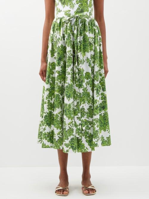 Emilia Wickstead - Evelyn Rose-print Poplin Wrap Midi Skirt - Womens - Green White
