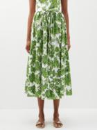 Emilia Wickstead - Evelyn Rose-print Poplin Wrap Midi Skirt - Womens - Green White