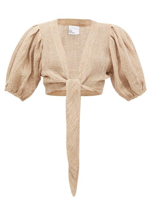 Matchesfashion.com Lisa Marie Fernandez - Tie-front Organic Linen-blend Gauze Blouse - Womens - Beige