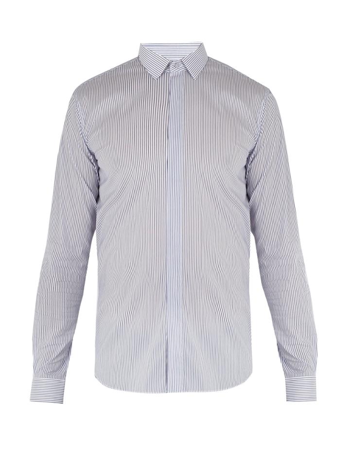 Valentino Convertible-cuff Striped Cotton-blend Shirt