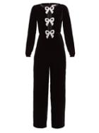 Saloni - Camille Crystal-bow Velvet Jumpsuit - Womens - Black
