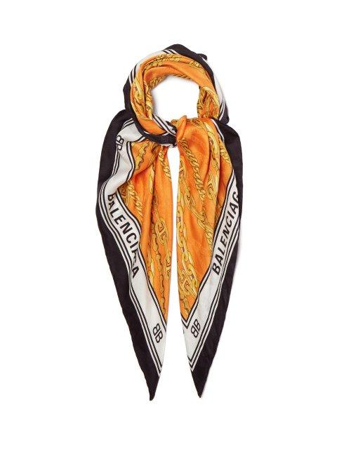 Matchesfashion.com Balenciaga - Chain Print Silk Satin Scarf - Womens - Orange