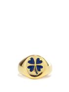 Ladies Jewellery Wilhelmina Garcia - Clover Gold-vermeil Signet Ring - Womens - Blue Gold